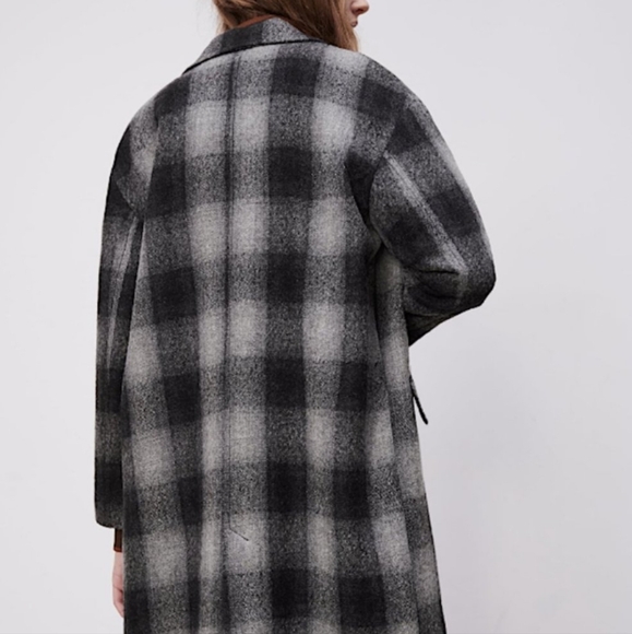 ZARA × Manteco 100% Wool Menswear Grey Black Plaid Long Coat. M NWT Blogger FAVE - Picture 8 of 15